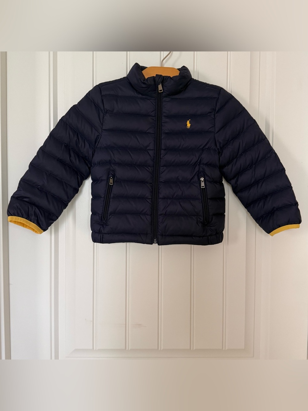 Polo Ralph Lauren Boys Navy & Yellow Puffer Jacket | Size 4/4T